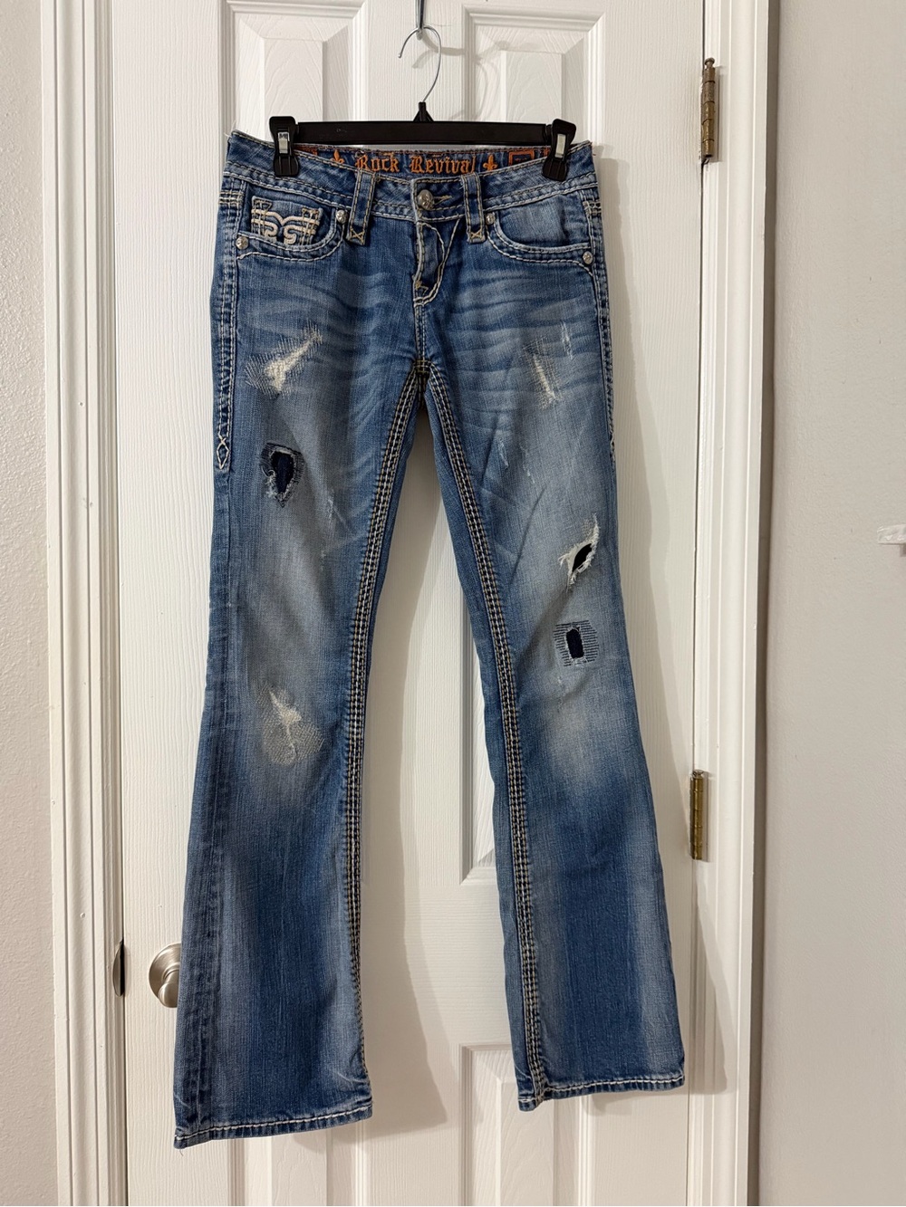 Rock Revival Medium Blue Distressed Flare Jeans